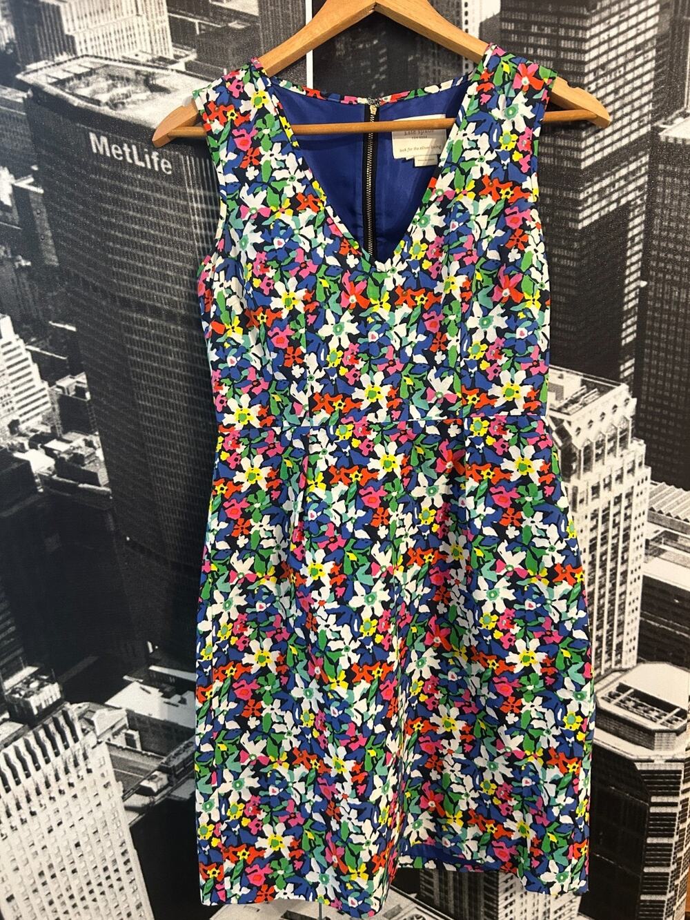 Kate Spade NY Fit & Flare Floral Dress Multicolor Structured Zip Back Size 2